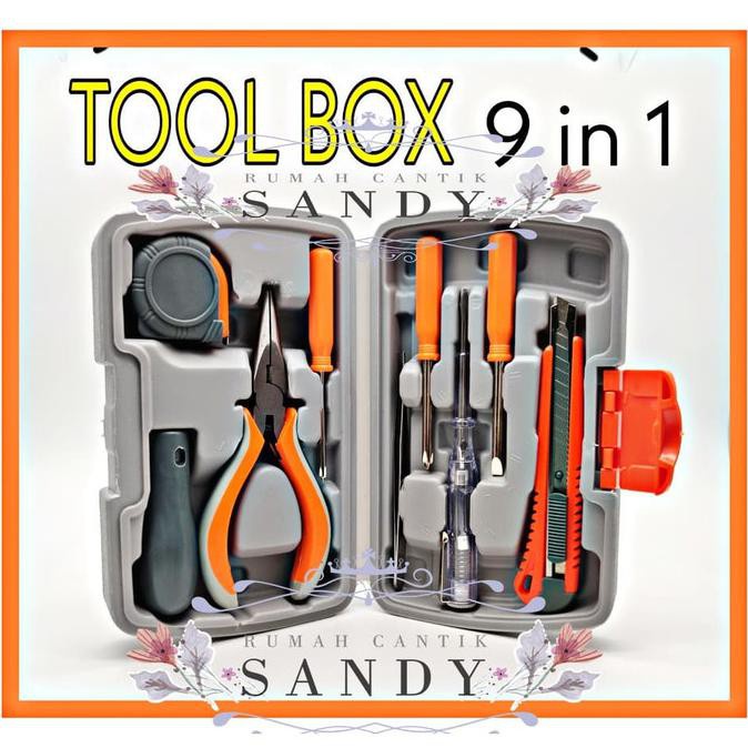 [COD] TOOLS BOX 9in1 ALAT PERTUKANGAN KOMPLIT TES PEN TANG OBENG METERAN HHL-348