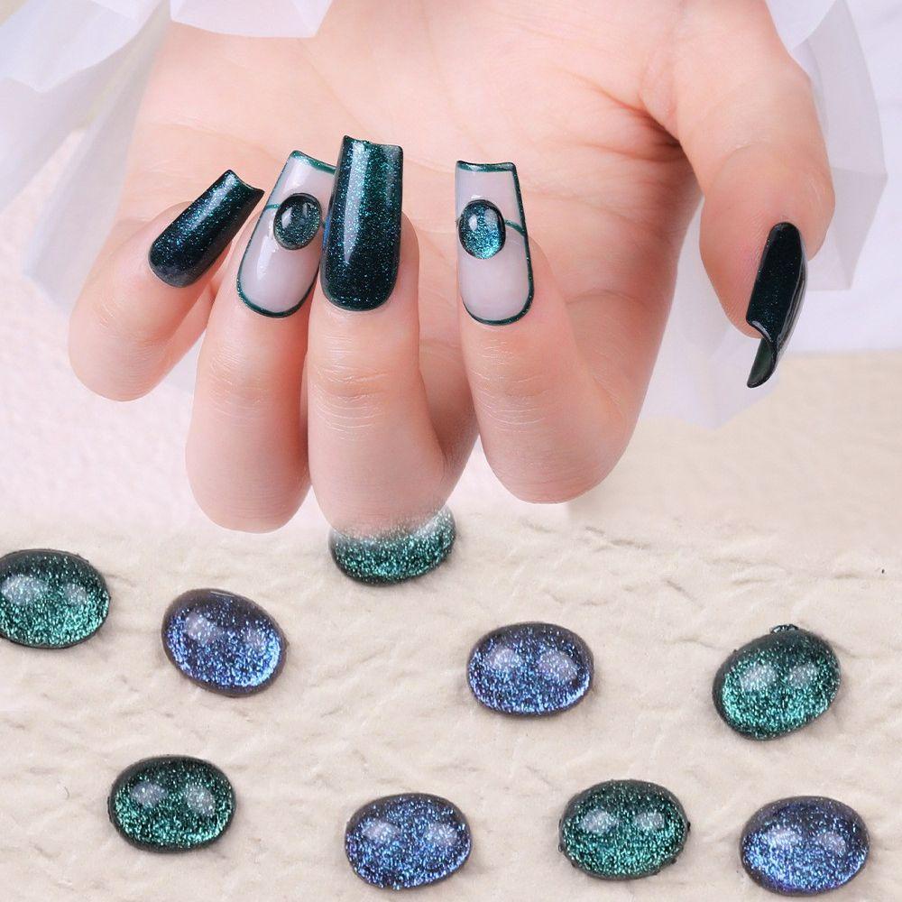 AUGUSTINA Agustin 3D Pesona Kuku Oval Mata Kucing DIY Bahan Kecantikan Kuku Datar Bawah Bor Perlengkapan Kuku Manicure Jewelry