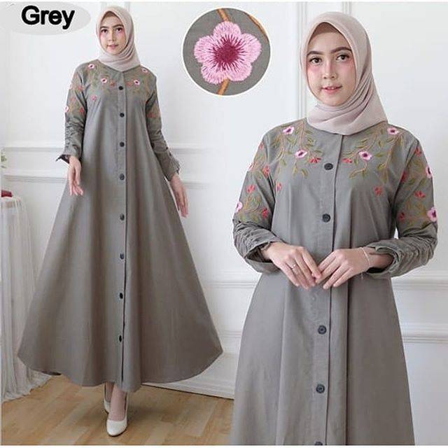 GAMIS KATUN JEPANG BORDIR ASLI WARNA GREY