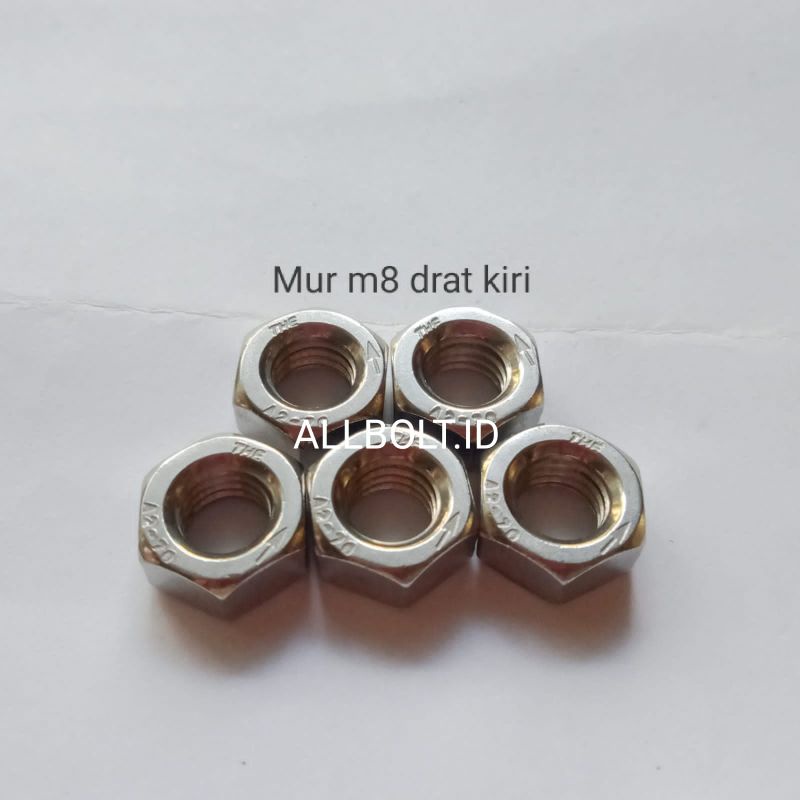 (paket 5pcs) mur baut 12 terbalik stainless mur drat kiri 12 / 8mm