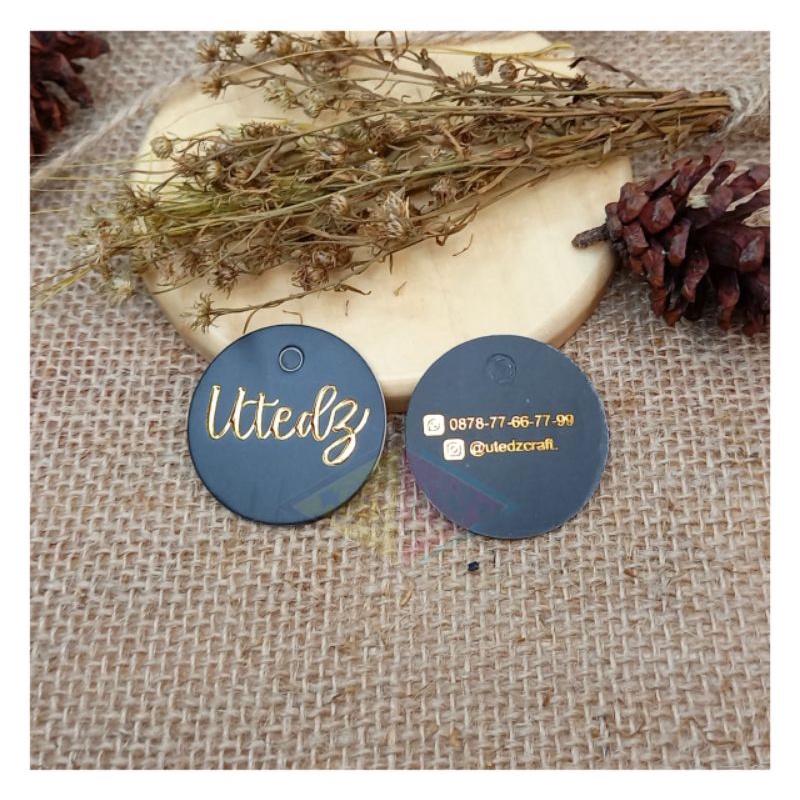 

label hangtag poill embos depan belakang dan ring besi