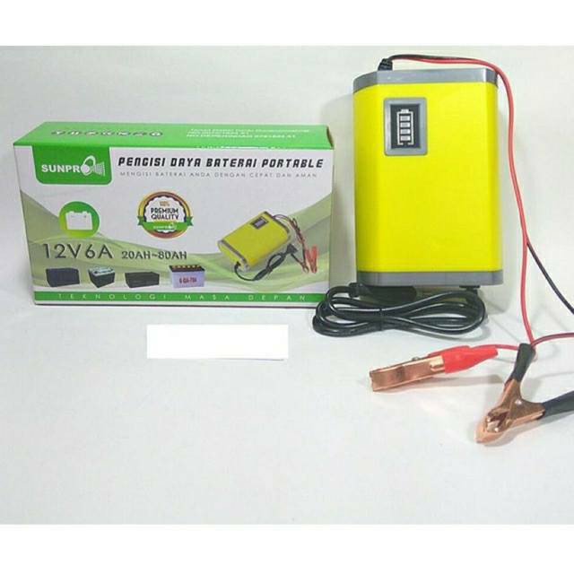 Charger Casan Aki motor mobil Pengisi Daya Baterai Portable SUNPRO 12V 5A 20AH 80AH