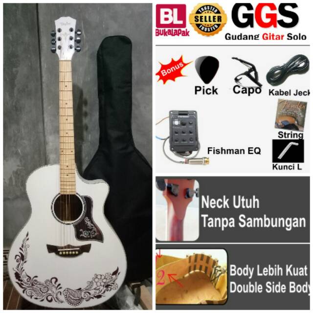 gitar akustik elektrik fisman dobel run murah berkwalitas gagang utuh