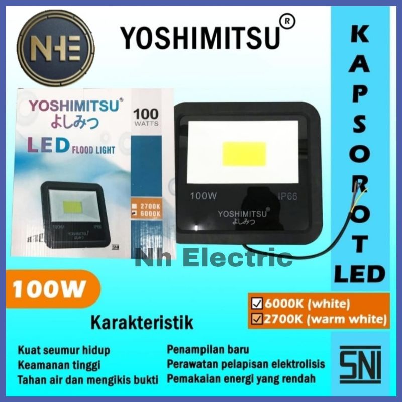 Kap Halogen 100Watt Yoshimitsu - Lampu Sorot Tipis Led 100W Outdoor Tembak/Flood Light/Kap Putih