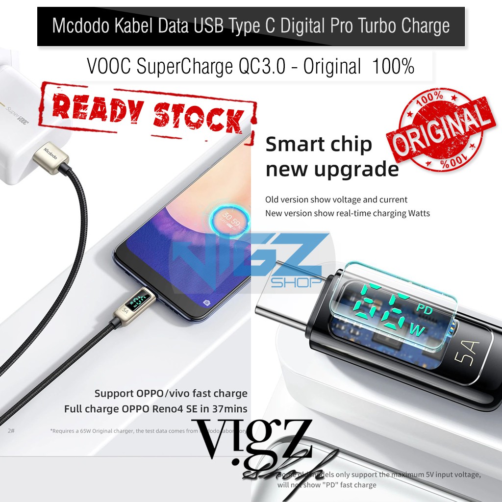 Mcdodo Kabel Data USB Type C Digital Pro Dartcharge Turbo Charge VOOC SuperCharge QC3.0 Original Silver