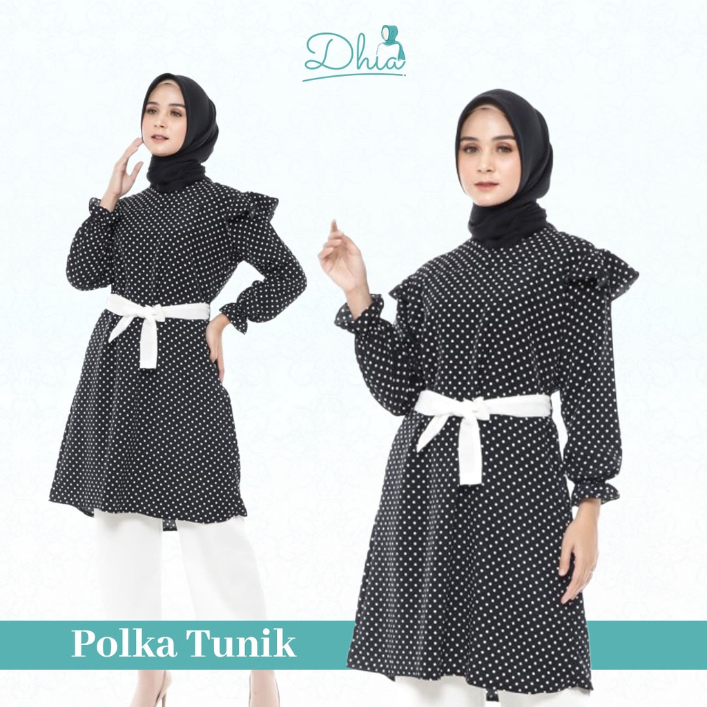 Atasan Wanita Korean Tunik | Polkadot Midi Dress | Tunik Termurah Premium