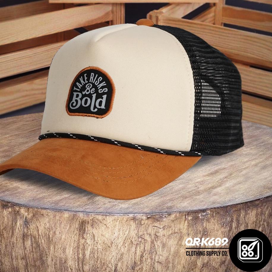 topi pria distro baseball Ork689 Bebold Cream Black