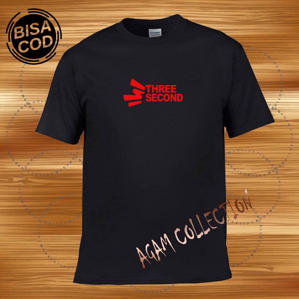 Agam Collection Baju Kaos Distro Three Second Text Merah Lengan Pendek Premium Quality