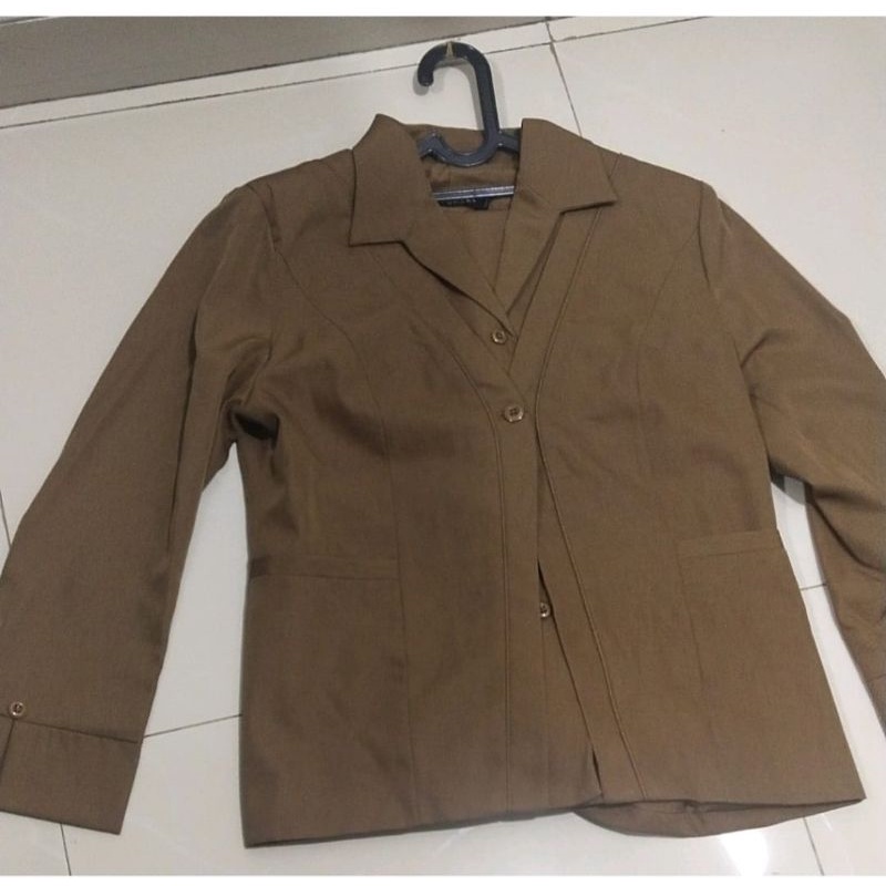 Blazer Wanita Baju Dinas Wanita Khaki Stelan Rok Seragam Pemda Coklat Tua Baju Pemda KHEKI