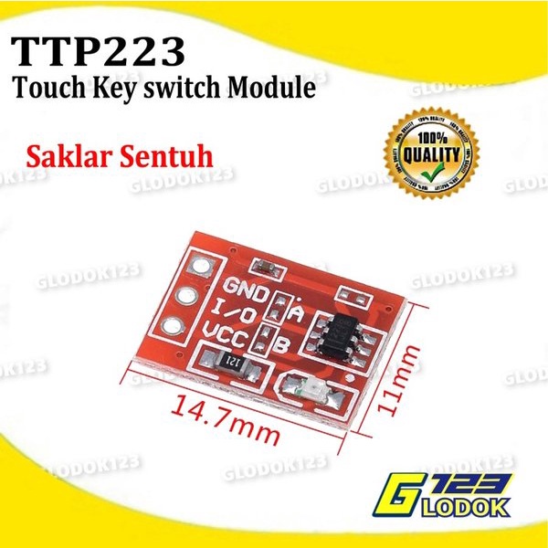 TTP223 Touch Sensor Sentuh Key Module Settable Capacitive 1 Ch Channel