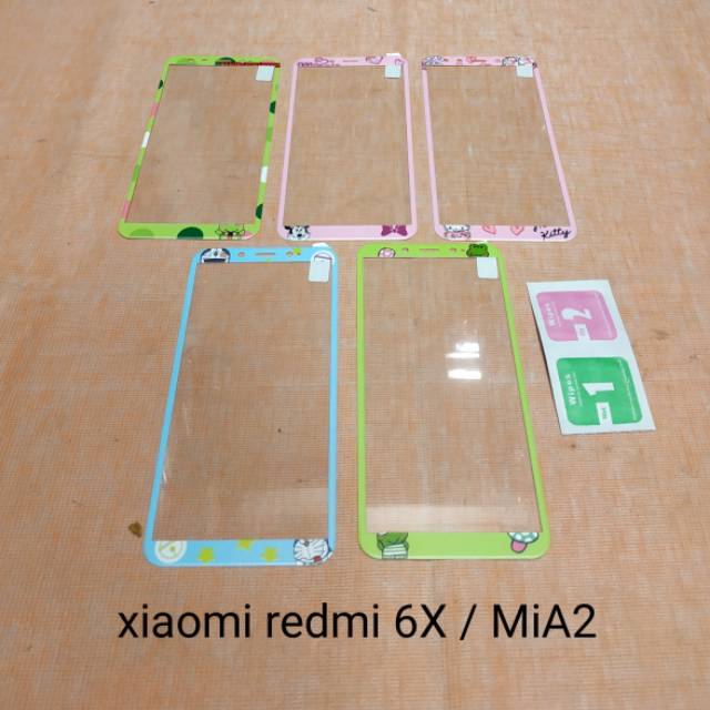 Tempered glass Xiaomi redmi 6X . MiA2 . Mi A2 motif gambar karakter anti gores kaca