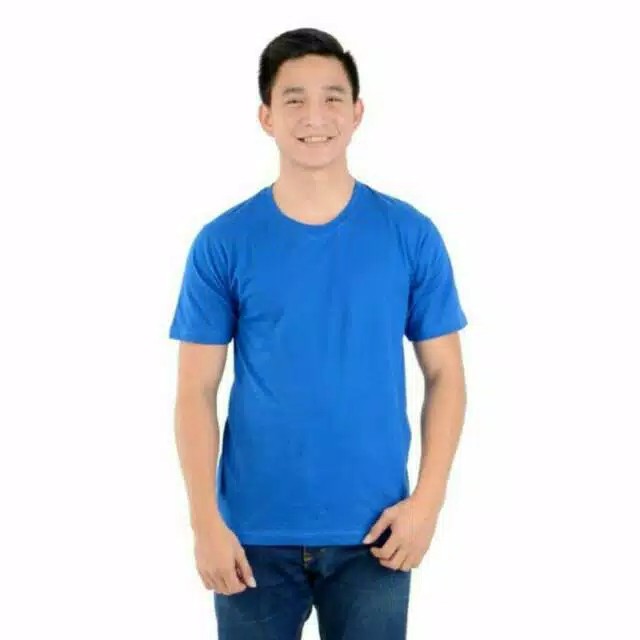 Kaos Pria Polos O-Neck Bhn Katun Combed 24s 100% (Biru Bca)