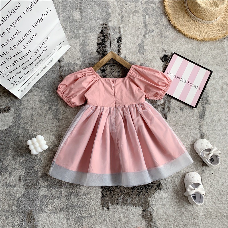 Dress Anak Perempuan Korean Fashion Full Pink Short Sleeve Gaun 1-4 Tahun