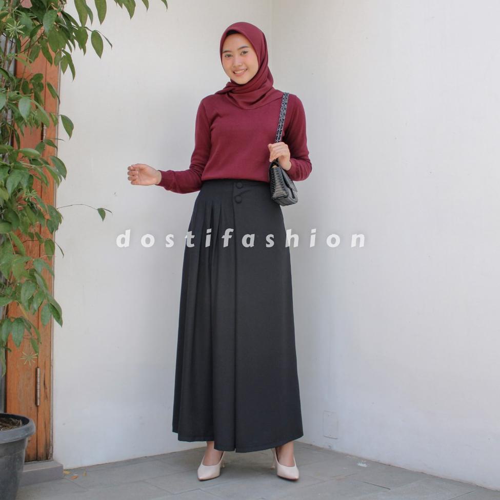 "GRG.19My22ᴵ" Safa Kulot / Celana Kulot Wanita Lebar Seperti Rok Rempel Depan Kancing Bahan Torino