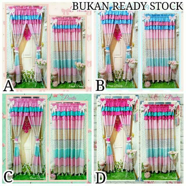 Gorden Shabby (KANAN+KIRI) PREORDER SEPASANG Gorden Pevita / Gorden Shabbychic Bunga Pink Biru Tosca