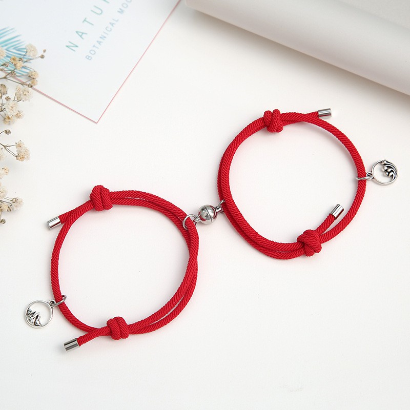 2 Pcs Gelang Magnet Couple Gelang etnik bead Tali Attract Braided Bracelet untuk Pasangan-2