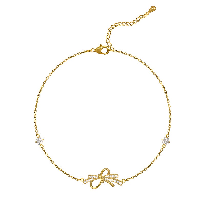 Gelang Rantai Dengan Charm Pita Aksen Kristal Zirkonia Untuk Wanita