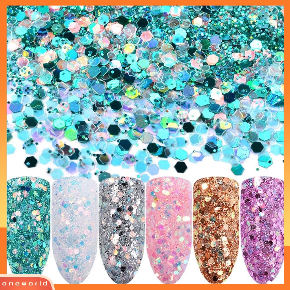 (ONWO) 6 Pcs Bubuk Payet Glitter Warna-Warni Untuk Manicure