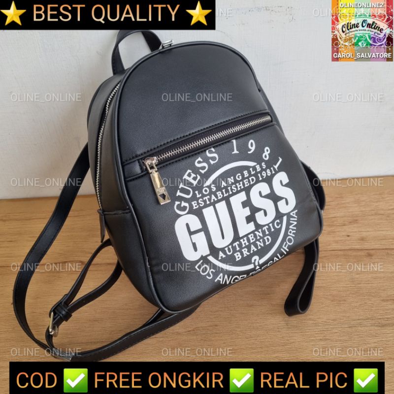 Backpack LA los angeles gs black white tas punggung ransel wanita kekinian medium size kuliah roomy