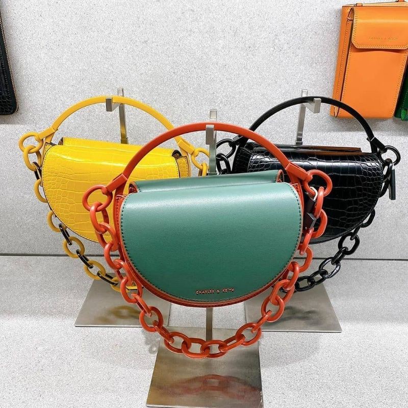 CK Croc-Effect Semi-Circle Clutch