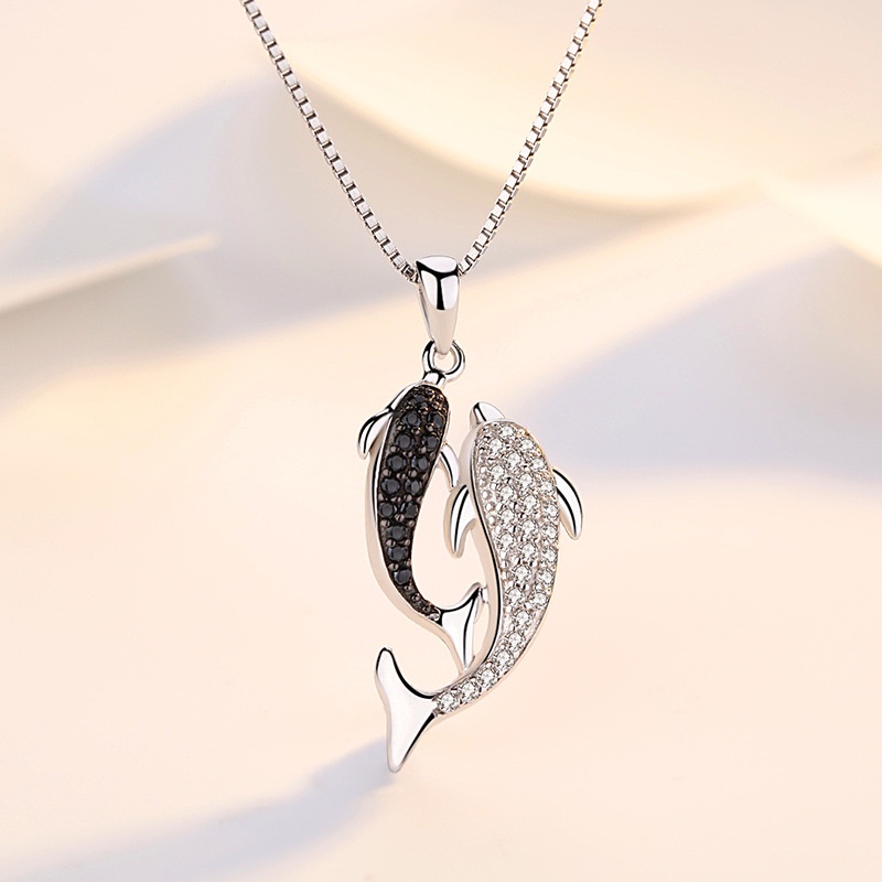 [Ready Stock]Fashion Dolphin Necklace Plated S925 Silver Jeweled Pendant