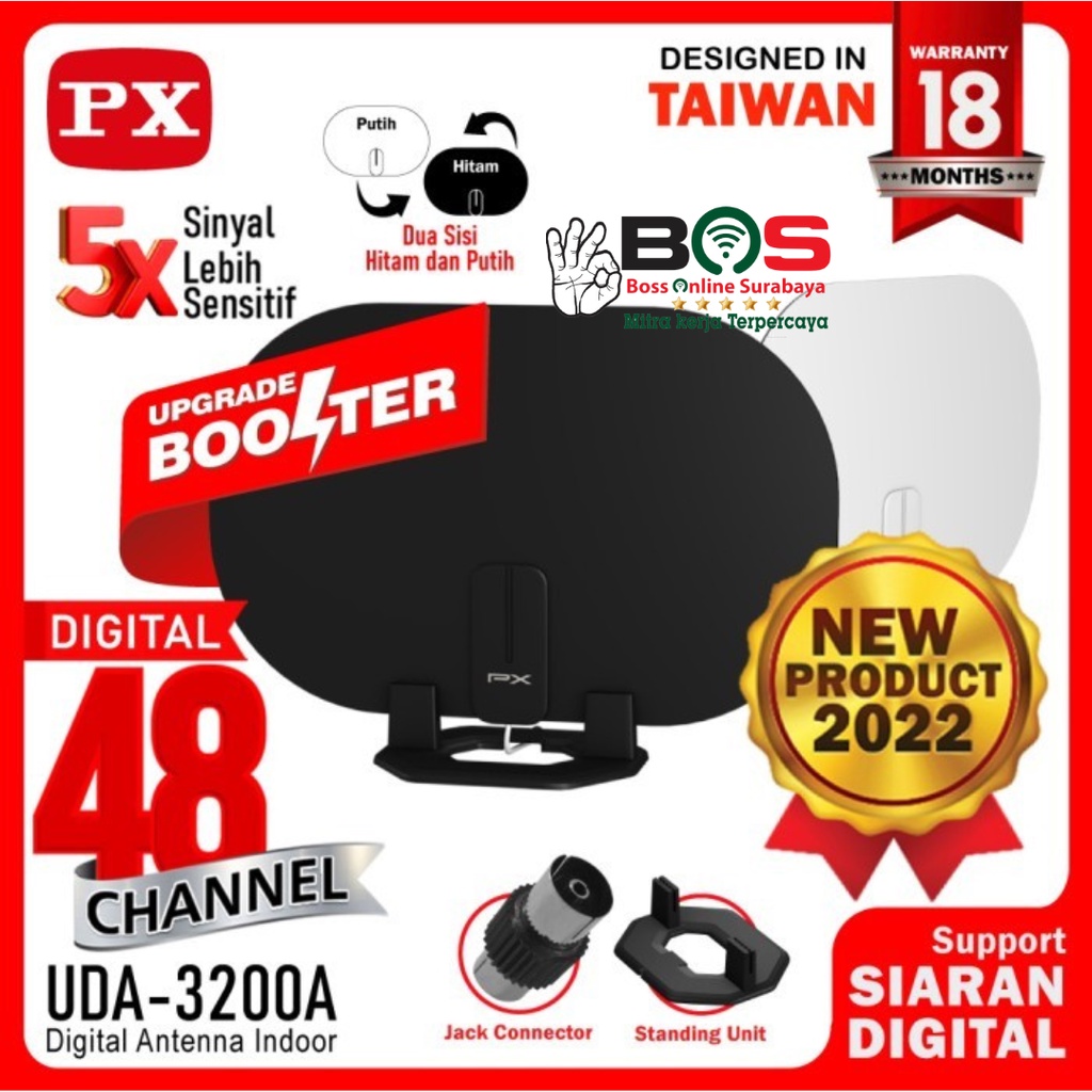 Antena TV Digital Analog Indoor Dinding DVB T2 + Booster PX UDA-3200A