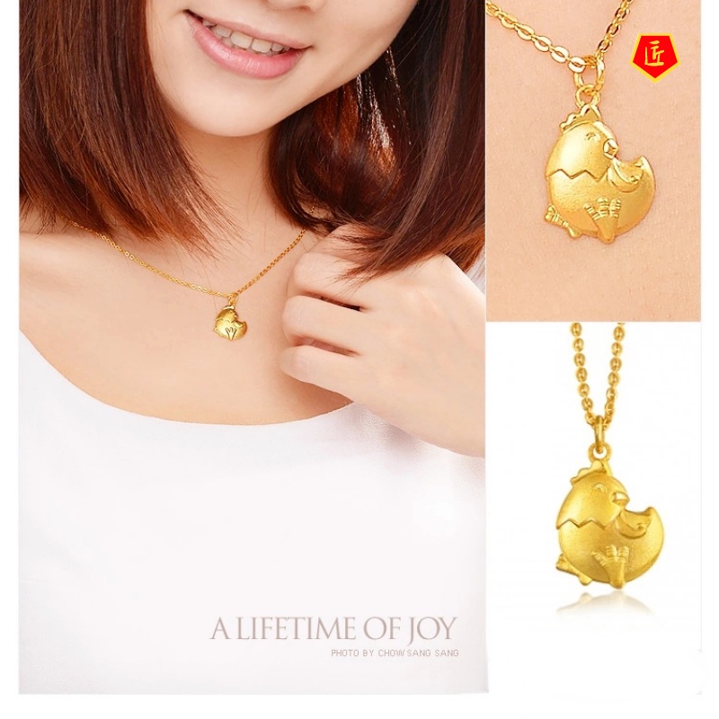 [Ready Stock]3D Gold Necklace Zodiac Rooster Cute All-Match