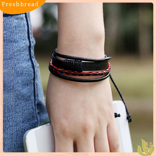 Fresh| Gelang Bangle Kulit Pu Multilapis Gaya Vintage Retro Untuk Unisex