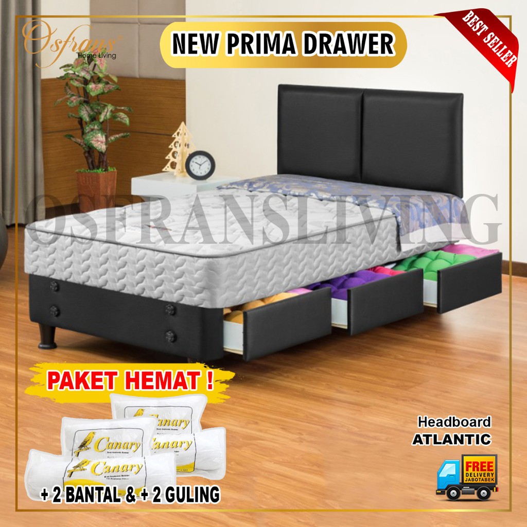 Guhdo Spring Bed 3 Laci New Prima Drawer Bed HB Atlantic FULL SET / TANPA SANDARAN 90x200 / 100x200 / 120x200 / 140x200 cm 90 X 200 100 X 200 120 X 200 140 X 200 SINGLE DOUBLE SINGEL DOBEL SPRING BED SET FULLSET FULL SET NEWPRIMA