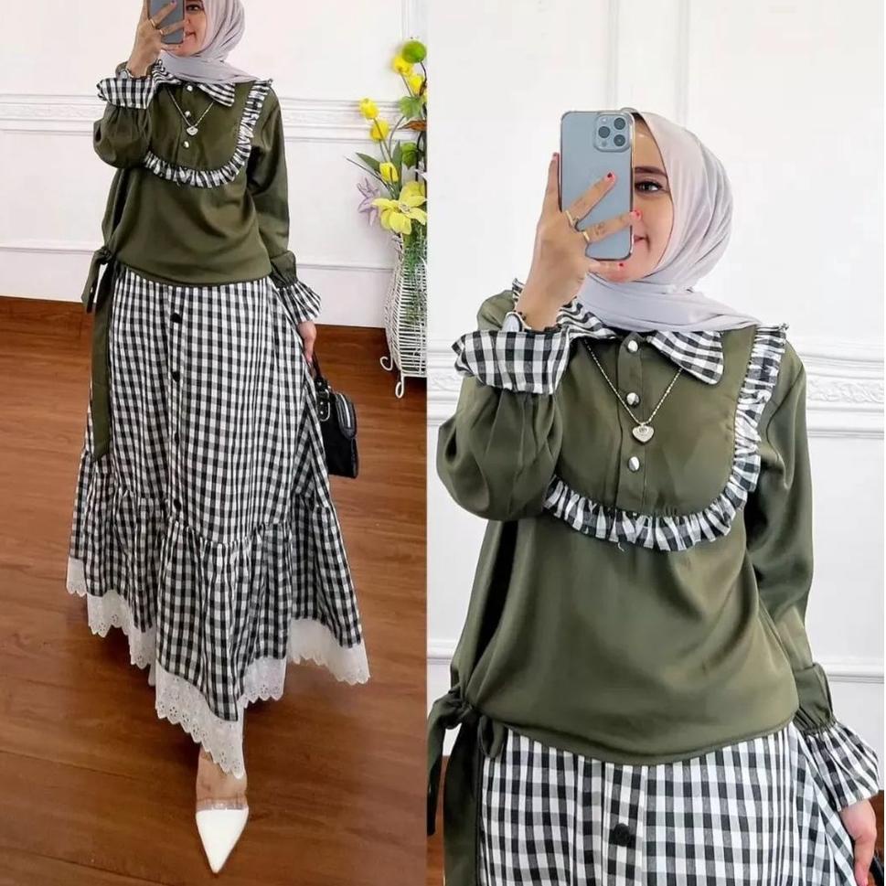 [KODE PRODUK P6BLU5259] COD - Jerom One Set Muslim Wanita Premium Baju Setelan 2in1 L Besar Atasan +
