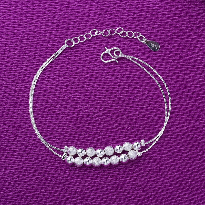 Fashion Aksesoris S925 Sterling Silver Bracelet Desain Manik-manik Lapisan Ganda Sederhana dan Serbaguna