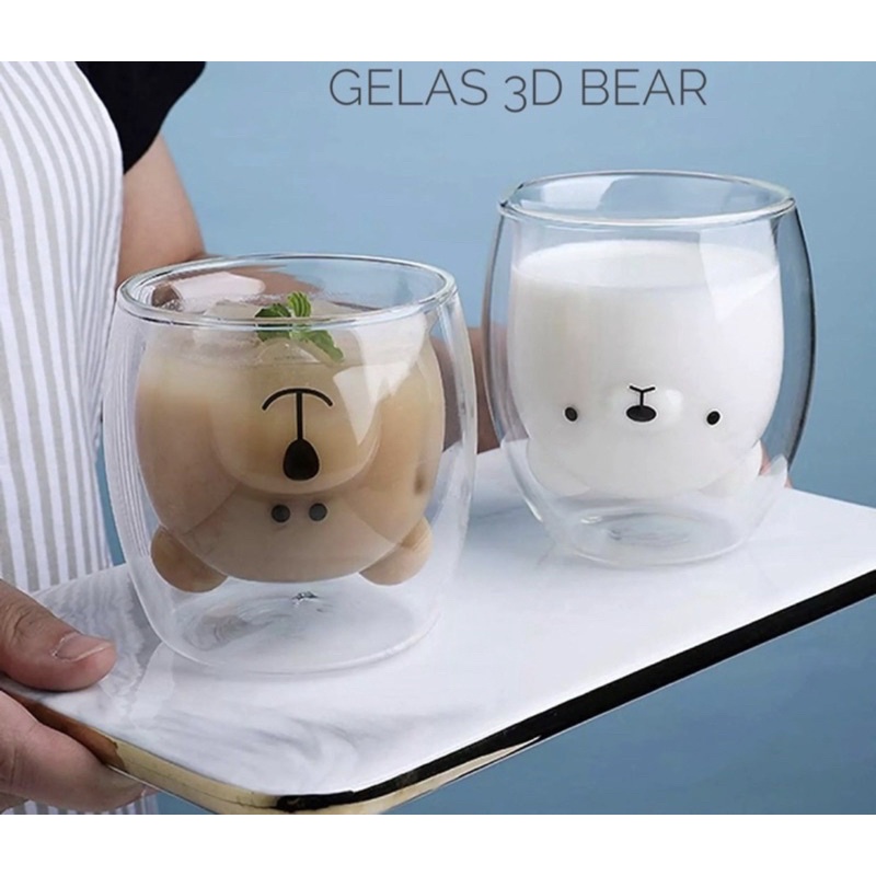 (COD) Double Wall Glass Bear/Gelas Kaca Dinding Beruang