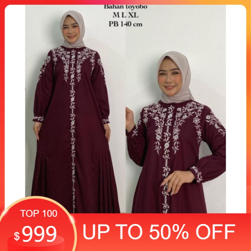 gamis katun toyobo bordir /gamis polos/gamis casual/dress/gamis terbaru/gamis terlaris/gamis katun