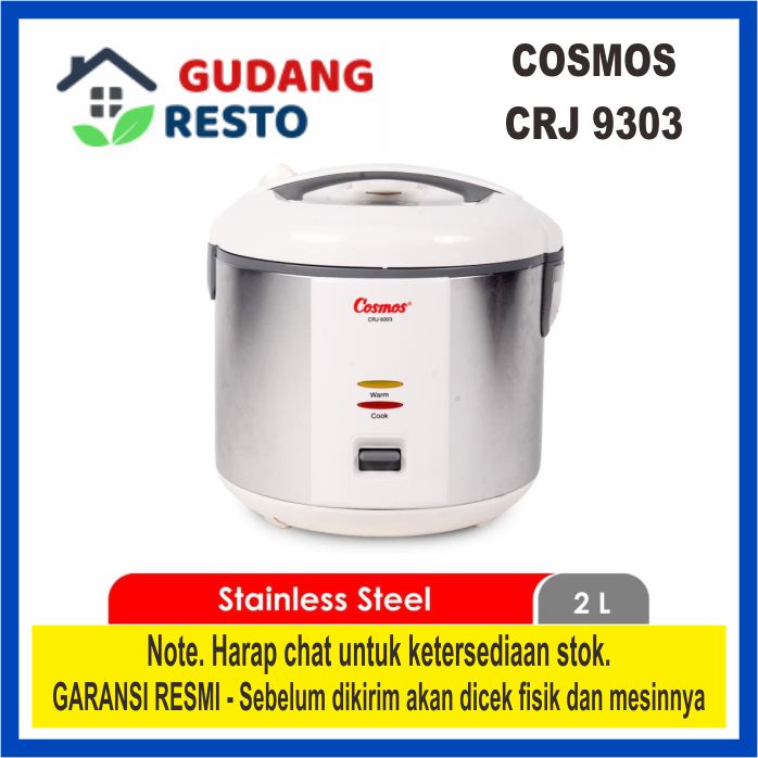 COSMOS CRJ-9303 / CRJ9303 WHITE Rice Cooker / Magic Com Stainless Steel Food Grade 2.0 L Inner Pot / Panci Nasi / Dalam Stainless