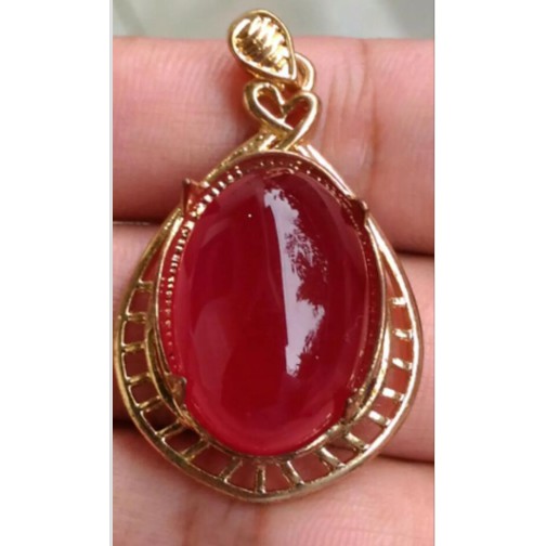 Liontin Kalung Batu Akik Red Baron atau Red Carnelian Bahan Titanium untuk Wanita HQ