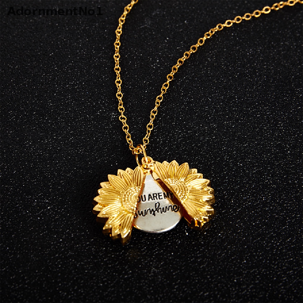 (AdornmentNo1) Kalung Rantai Dengan Liontin Bunga Matahari + Tulisan You are my sunshine Untuk Wanita