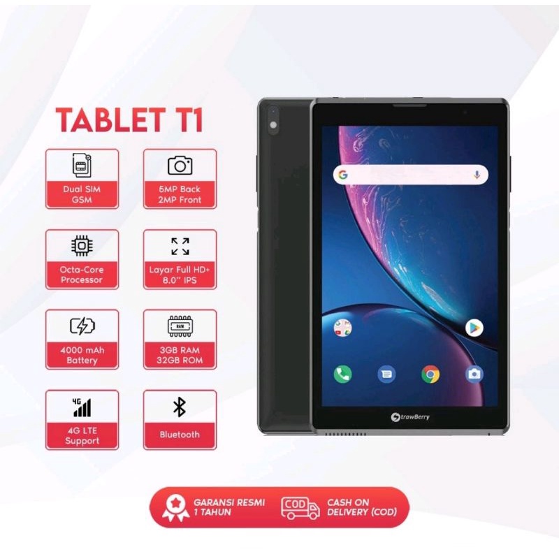 Strawberry T1 Tablet Android 4G LTE 8.0 Inch screen guard clear