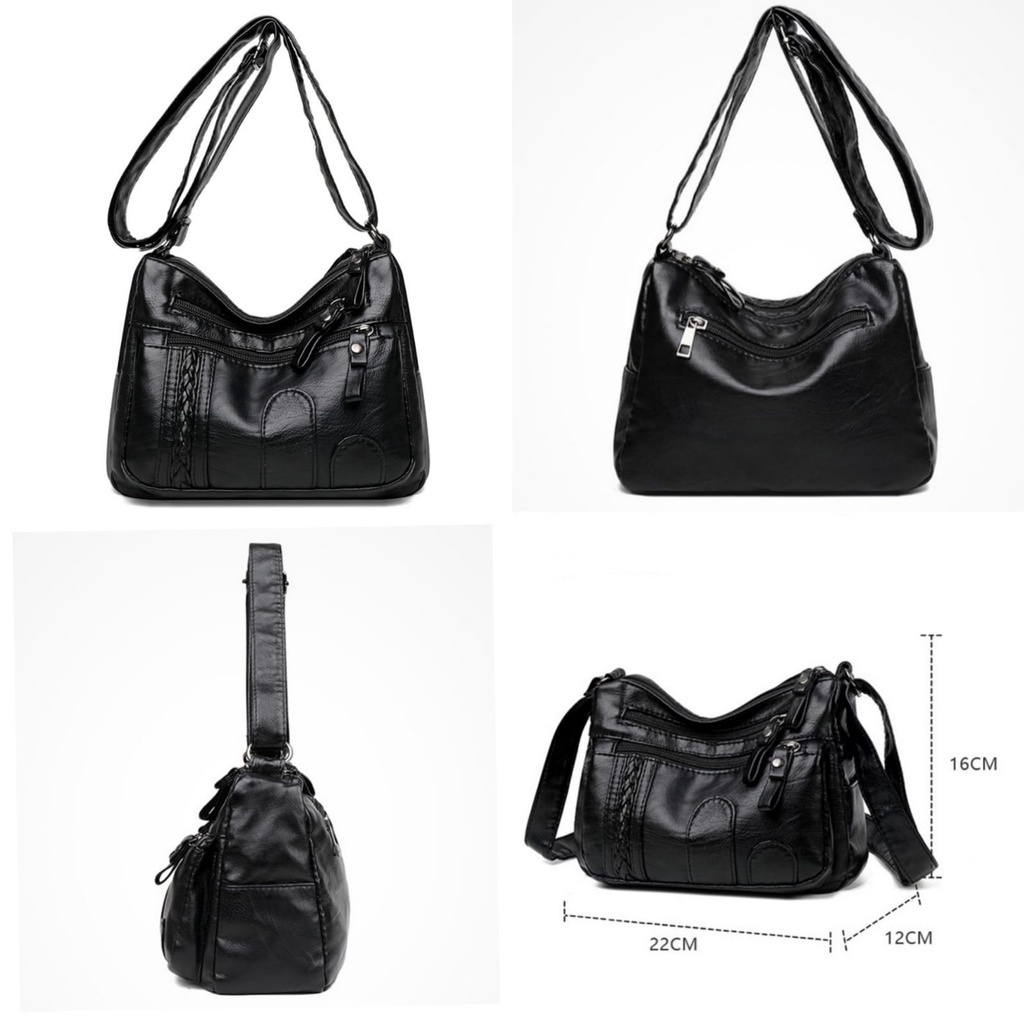 TAS SELEMPANG WANITA IMPORT 4 RESLETING PREMIUM KULIT HITAM METZIA TA506B5 SHOULDER SLINGBAG CEWEK BAG BAHU FASHION KOREA SIMPLE REMAJA KEKINIAN BATAM MURAH