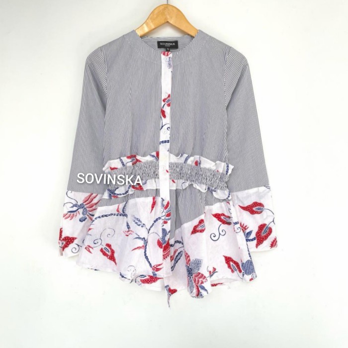 Atasan Batik WP 239 Merah Blus Blouse Baju Kerja Wanita Modern - Batik merah, S