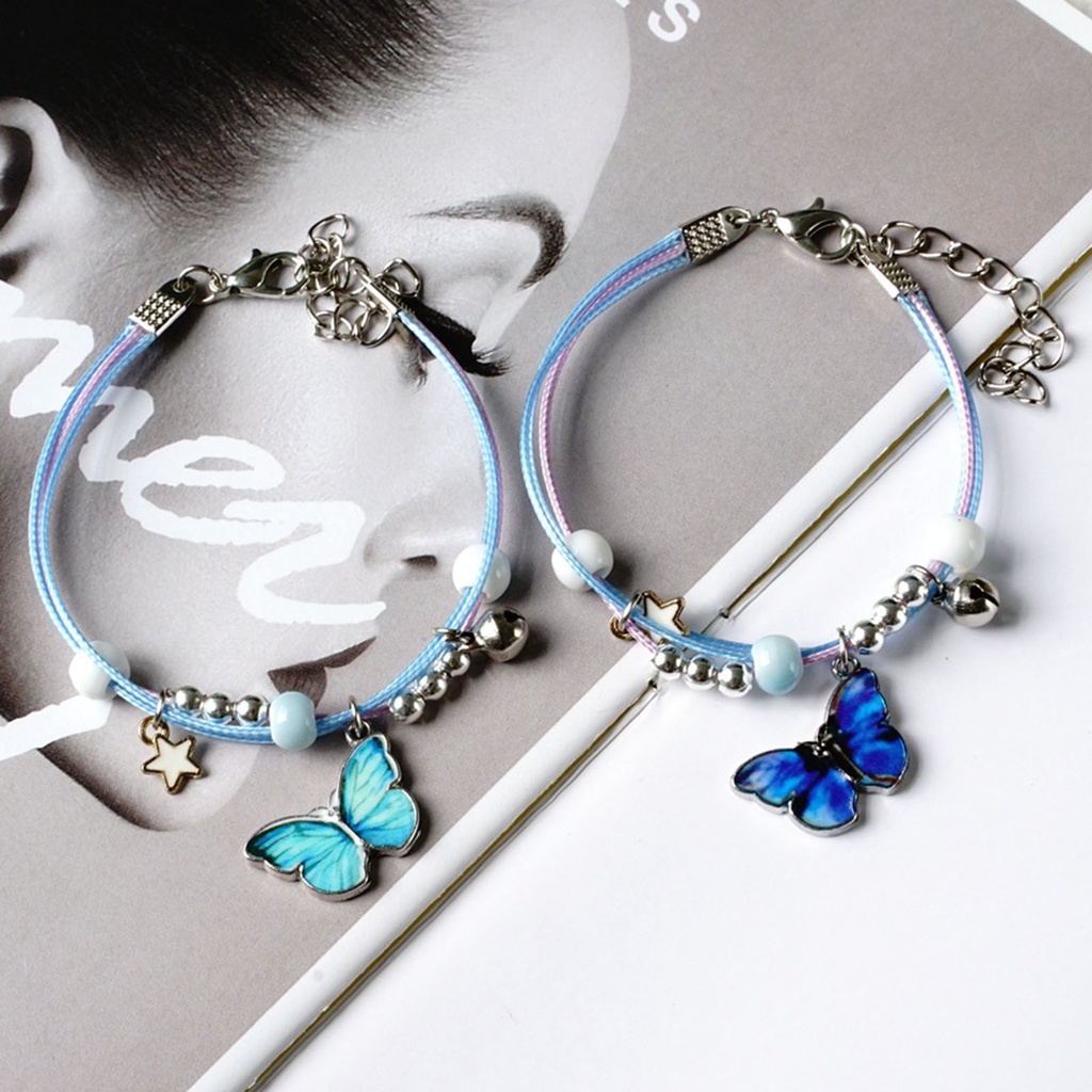 Hu Hu Hu Hu Hu Alat Bantu Pasang Kacamata♡ Gelang Tali Kepang Multilayer Aksen Butterfly Star Bell Untuk Pasangan