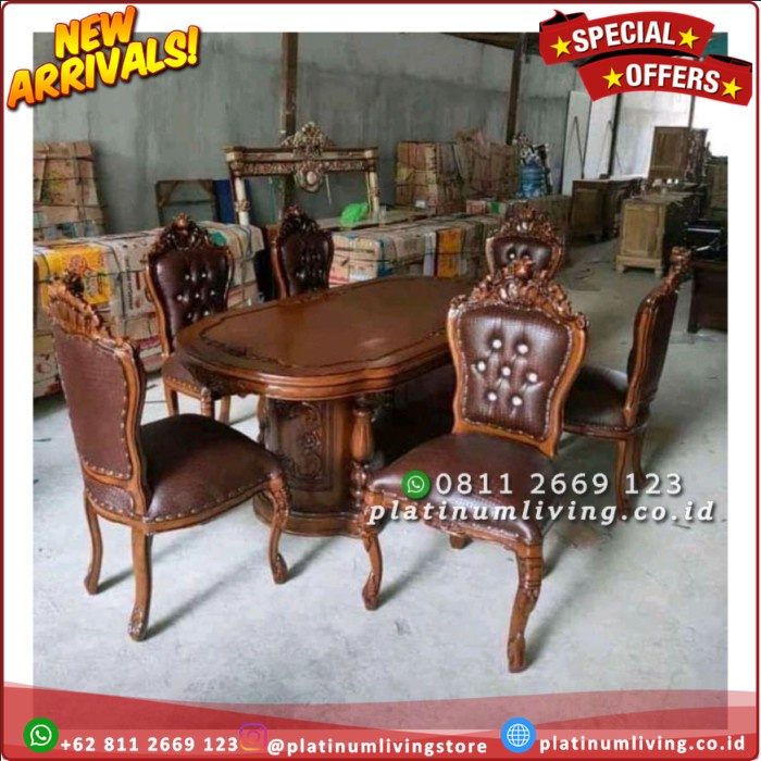 Meja Makan Jati Ukiran Jepara Kursi 6, Kursi Makan Ukir Platinumliving Furniture Indonesia