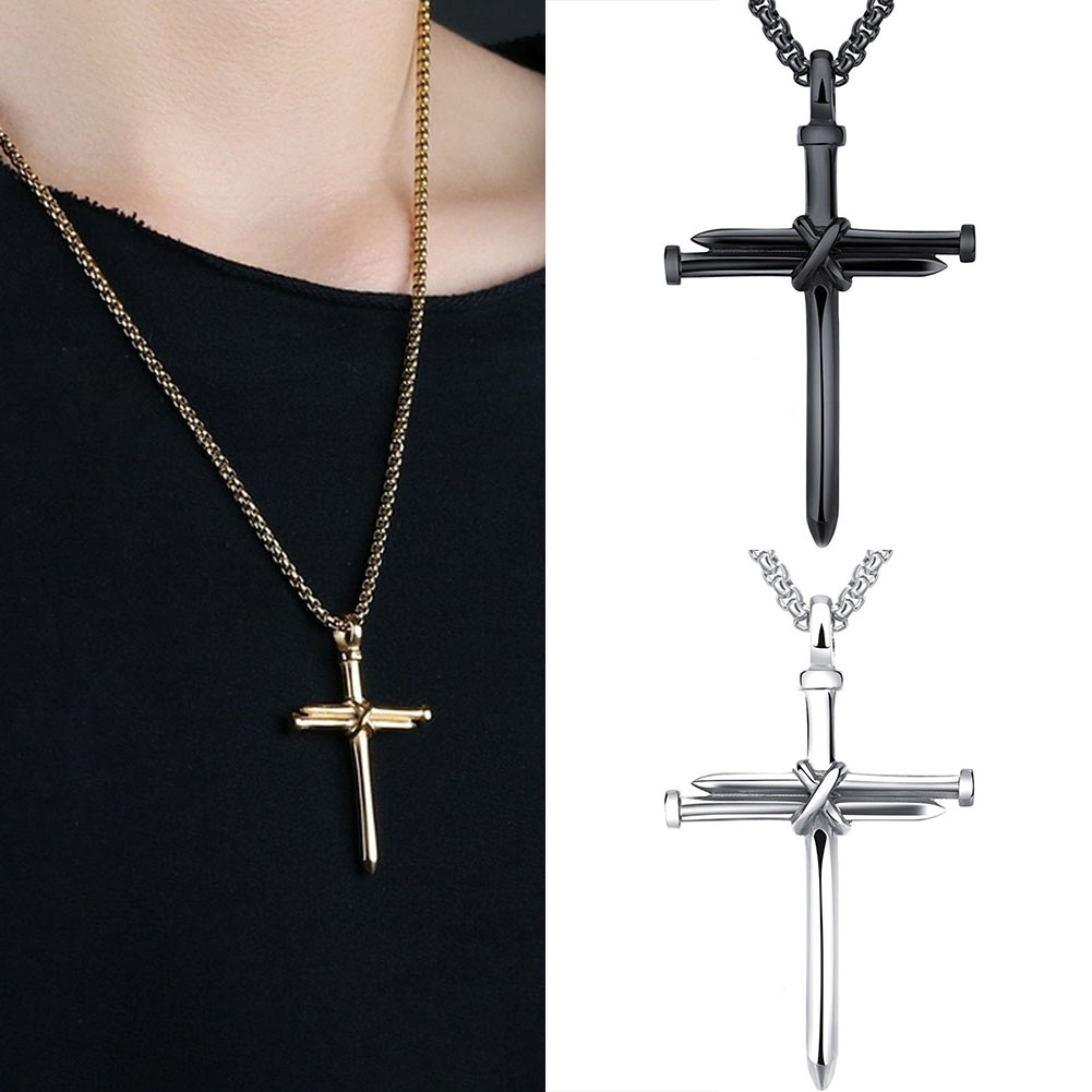 [Jianxin] Fashion Man Women Titanium Steel Cross Pendant Long Chain Necklace Jewelry Gift