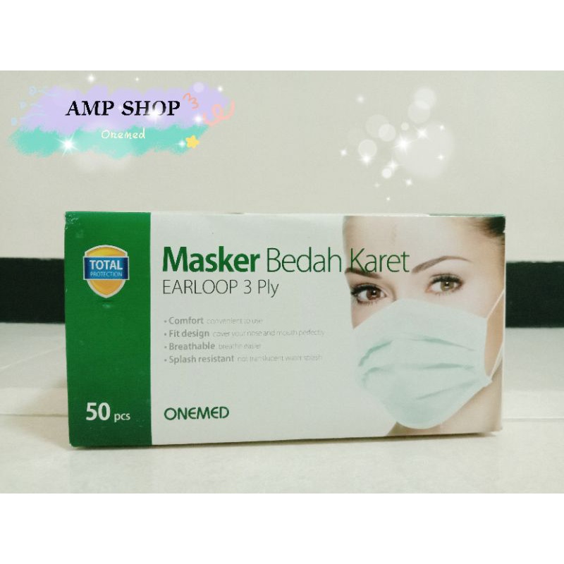 onemed masker bedah karet 3ply isi 50