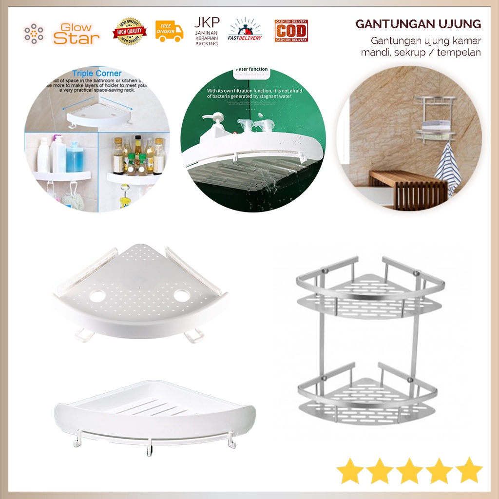 Rak Gantungan Sudut Dinding Kamar Mandi Multifungsi Corner Shelf / Rack Bathroom 2 Layers