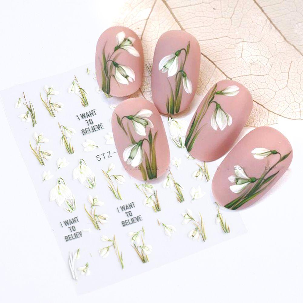 R-flower Nail Art Sticker Decals Akrilik Perekat Diri Campanula Snowdrop 5D Hollow