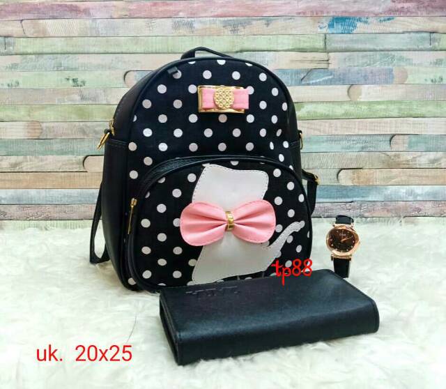 Tas paketan 3in1 ransel kucing polka