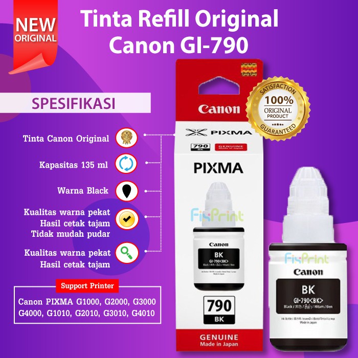 Tinta Canon GI790 GI-790 Original Refill Printer G1000 G2000 G3000 G4000 G1010 G2010 G3010 G4010