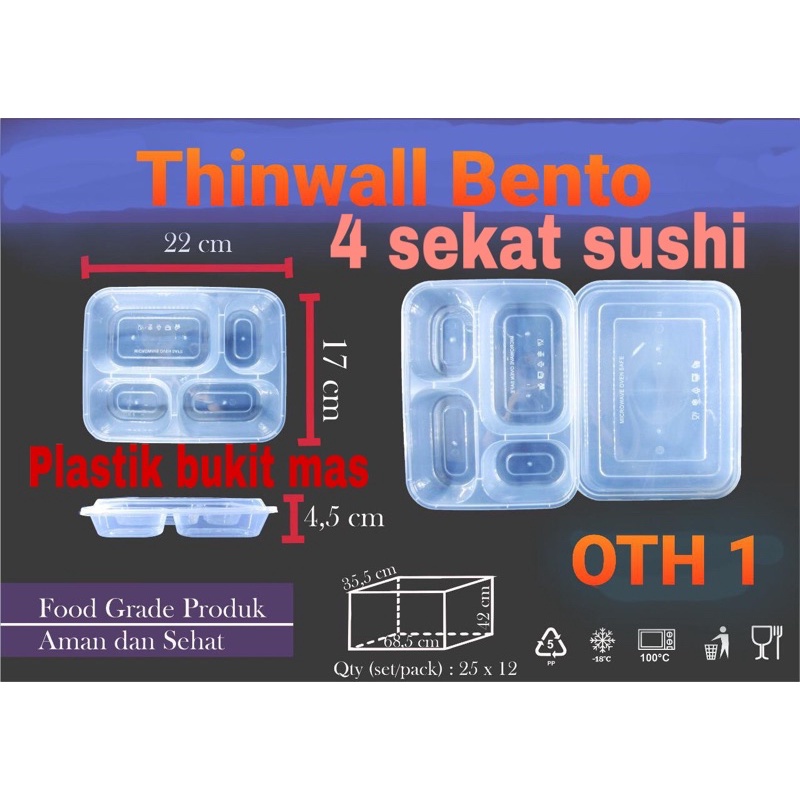 thinwall bento sekat 4 box makanan food container box sushi oth 1