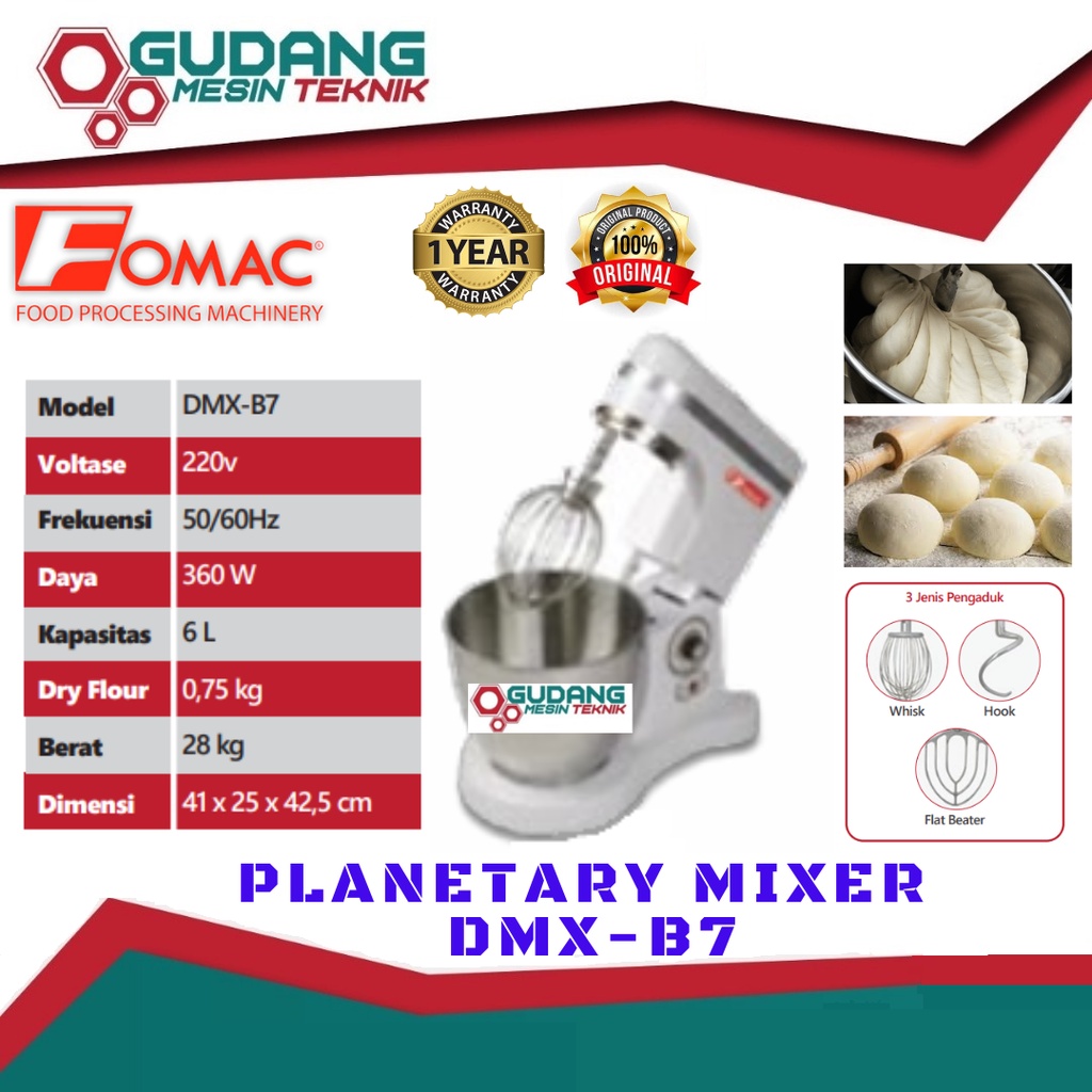 Jual Fomac DMX-B7 Planetary Dough Mixer Mesin Pengaduk Adonan 7 Liter ...