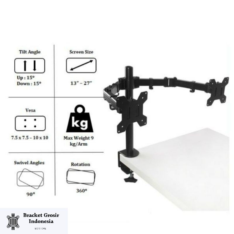 Bracket monitor 20 s/d 27 inch  2 Layar kanan kiri adjustable